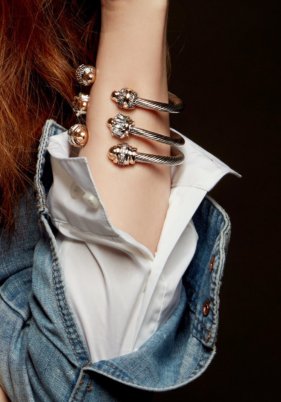 Cuff bracelets in sterling Silver and 14k solid gold-Tayroni