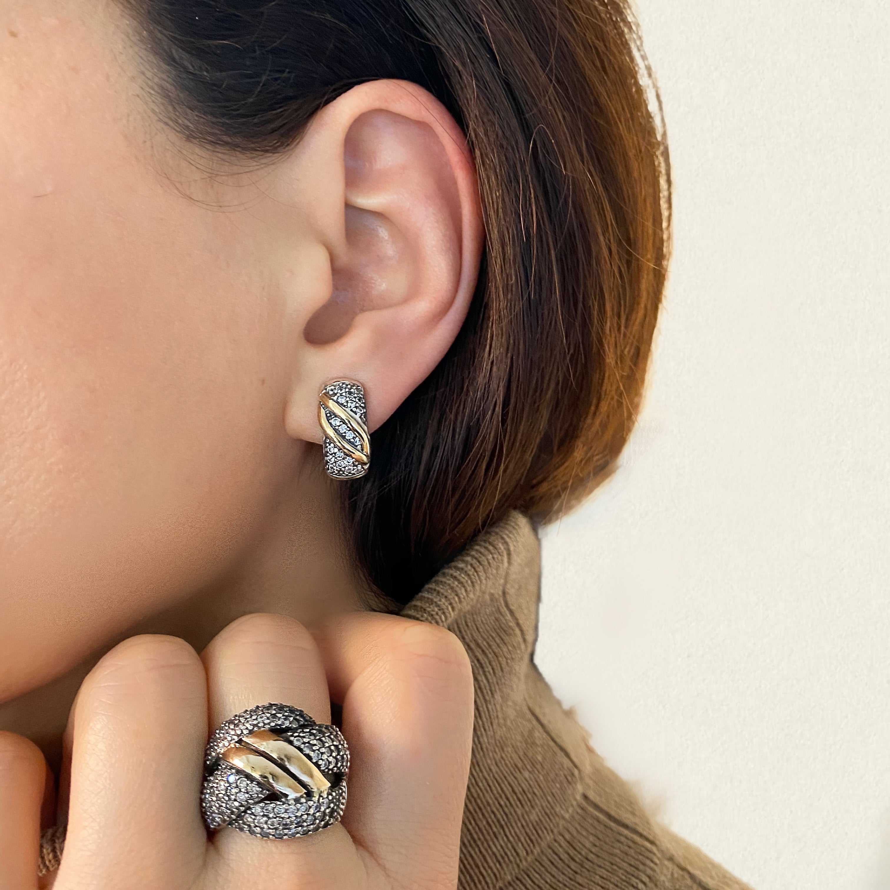 AURORA EARRINGS - Sterling Silver & 14k Yellow Gold-Tayroni