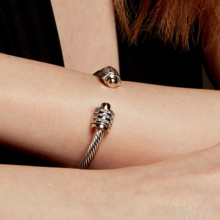 TRINITY CUFF BRACELET - Sterling Silver & 14k Yellow Gold-Tayroni