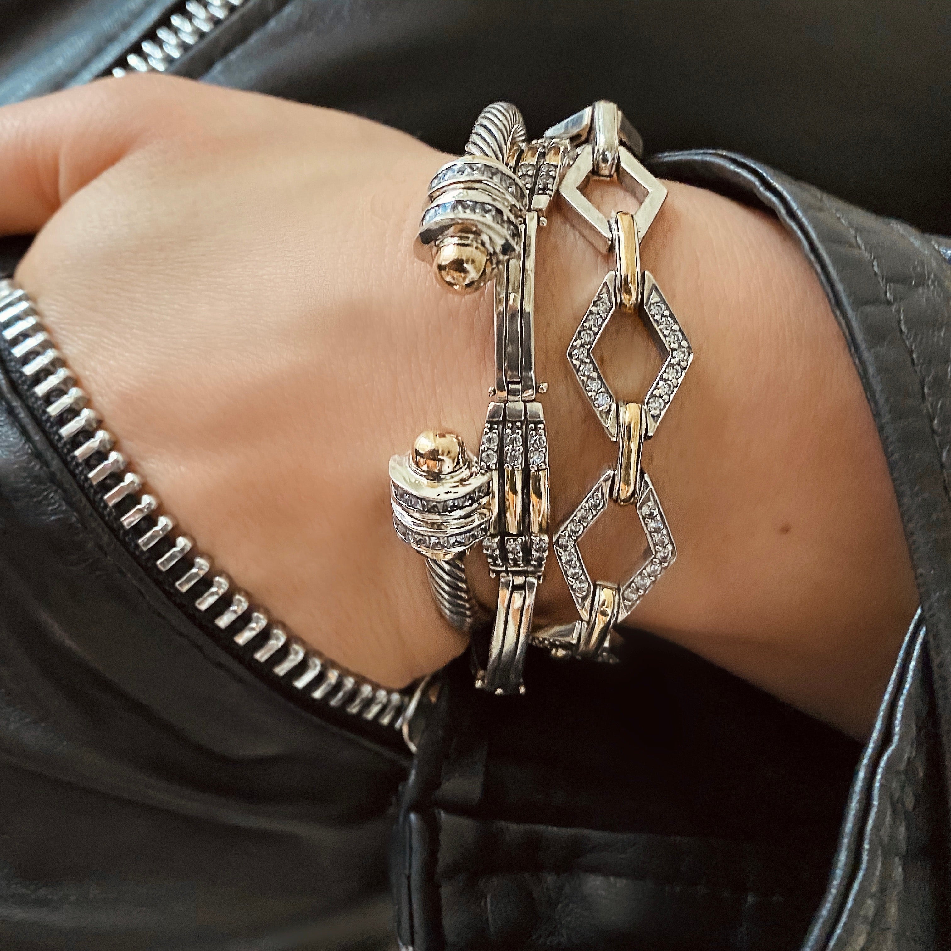 GALAXY CUFF BRACELET - Sterling Silver & 14k Yellow Gold-Tayroni