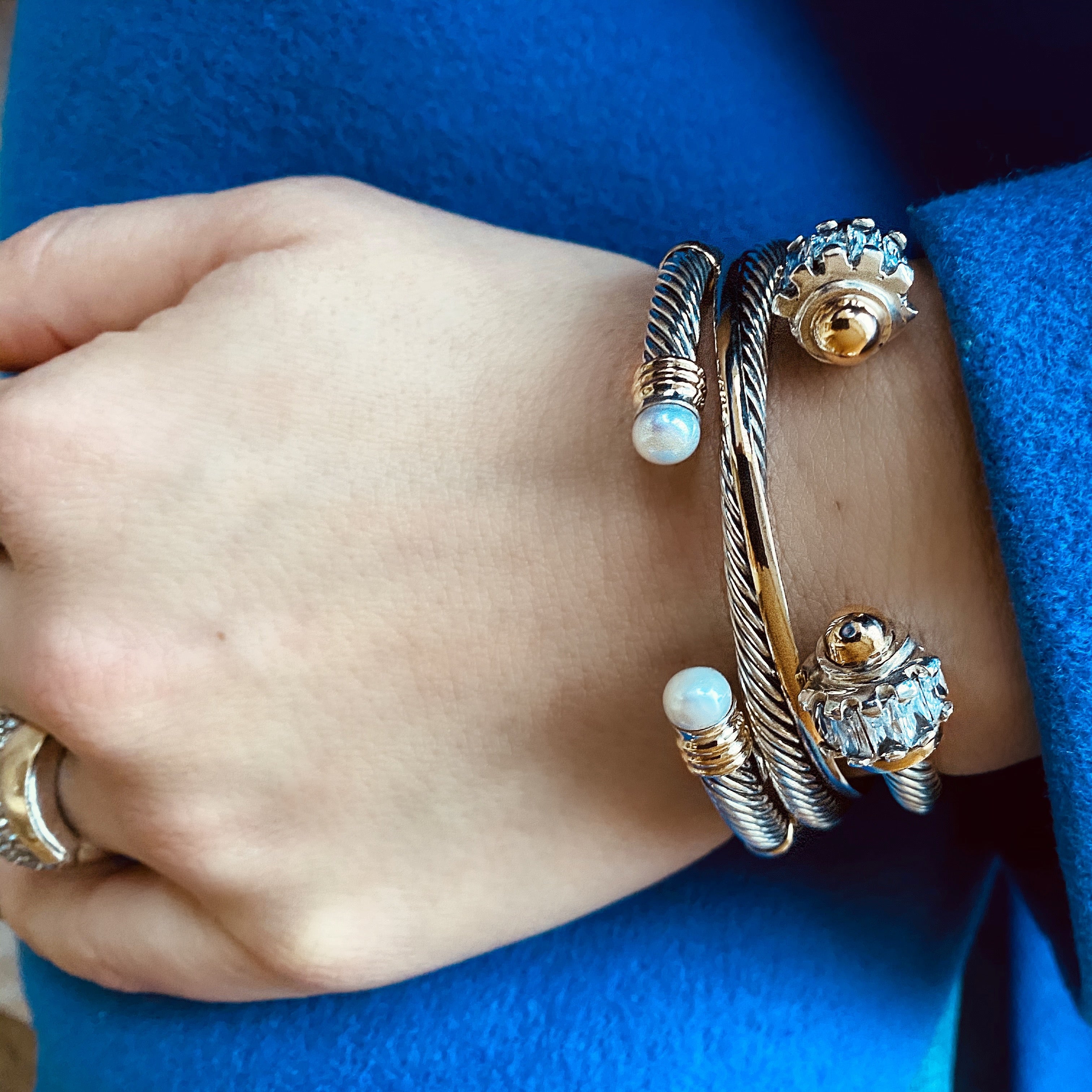GRACE CUFF BRACELET - Sterling Silver and 14k Yellow Gold-Tayroni